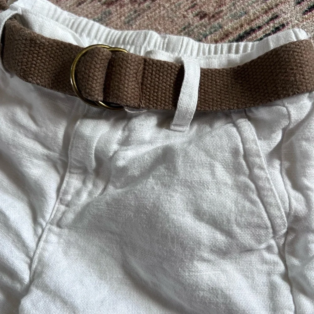 Janie and Jack White Shorts Linen with Brown Belt